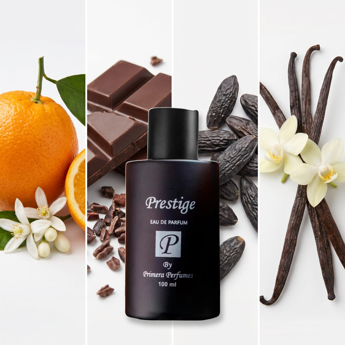 Primera Perfumes Kuwait Prestige fragrance notes: Orange., Chocolate, Tonka Bean, Vanilla.