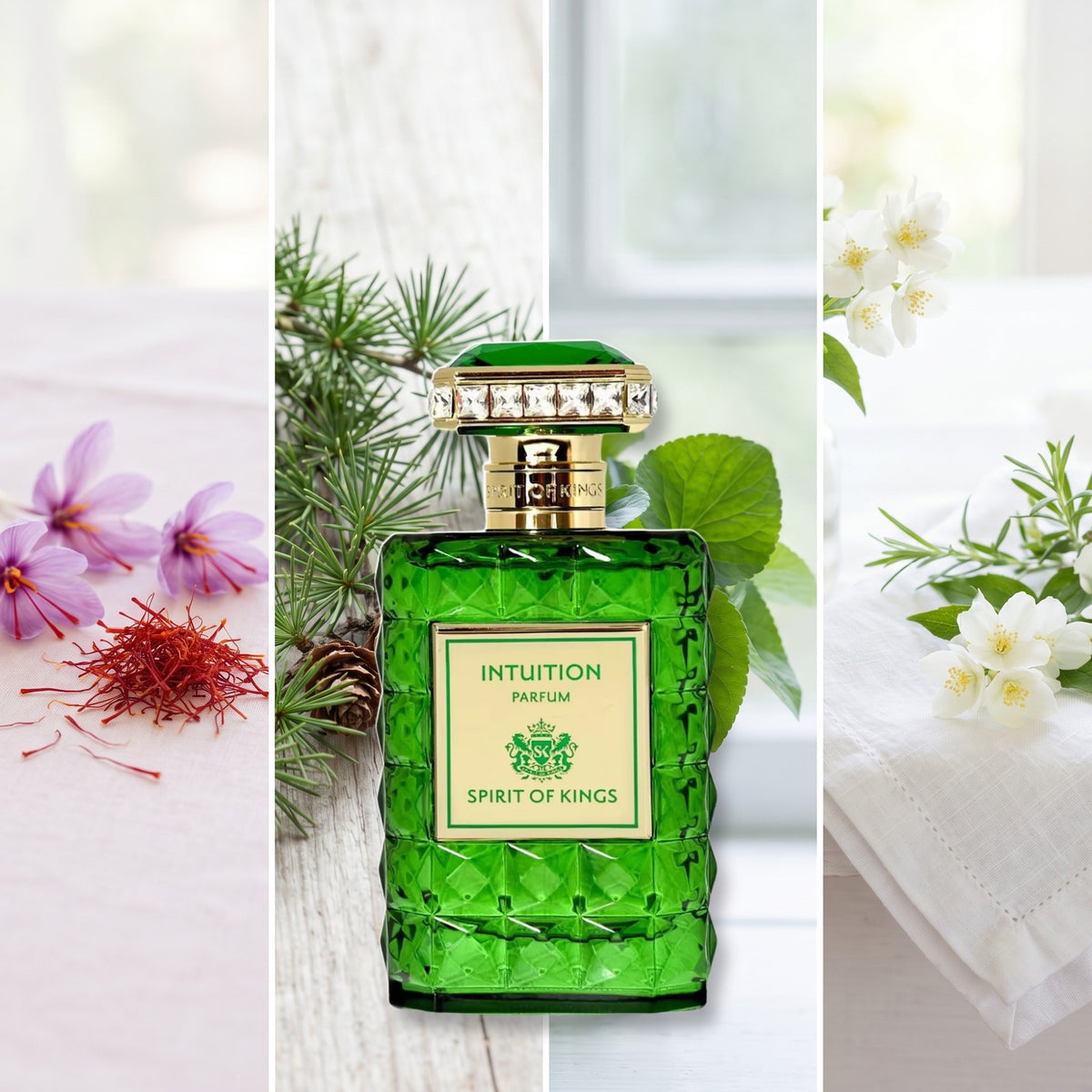 Spirit Of Kings Intuition fragrance notes: Saffron, Cedar Needles, Violet leaves, Jasmine