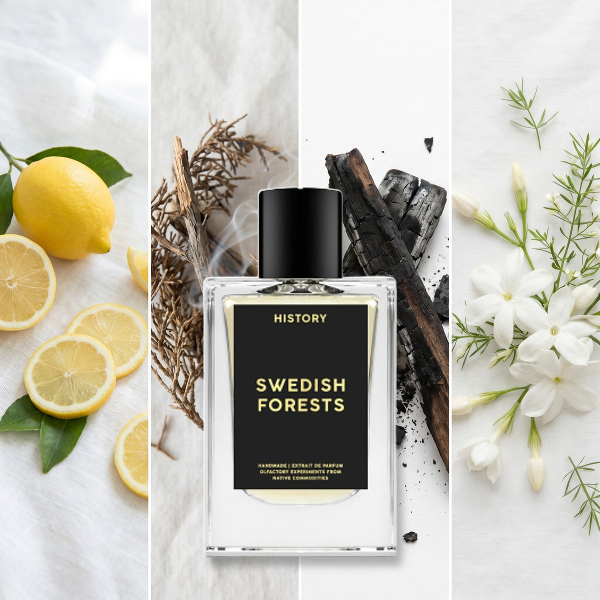 History Swedish Forests fragrance notes: Lemon, Cade, Burnt Woods, Jasmine