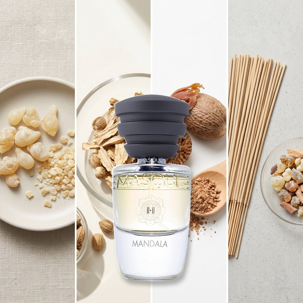 Masque Milano Mandala fragrance notes: Olibanum, Angelica, Nutmeg., Incense