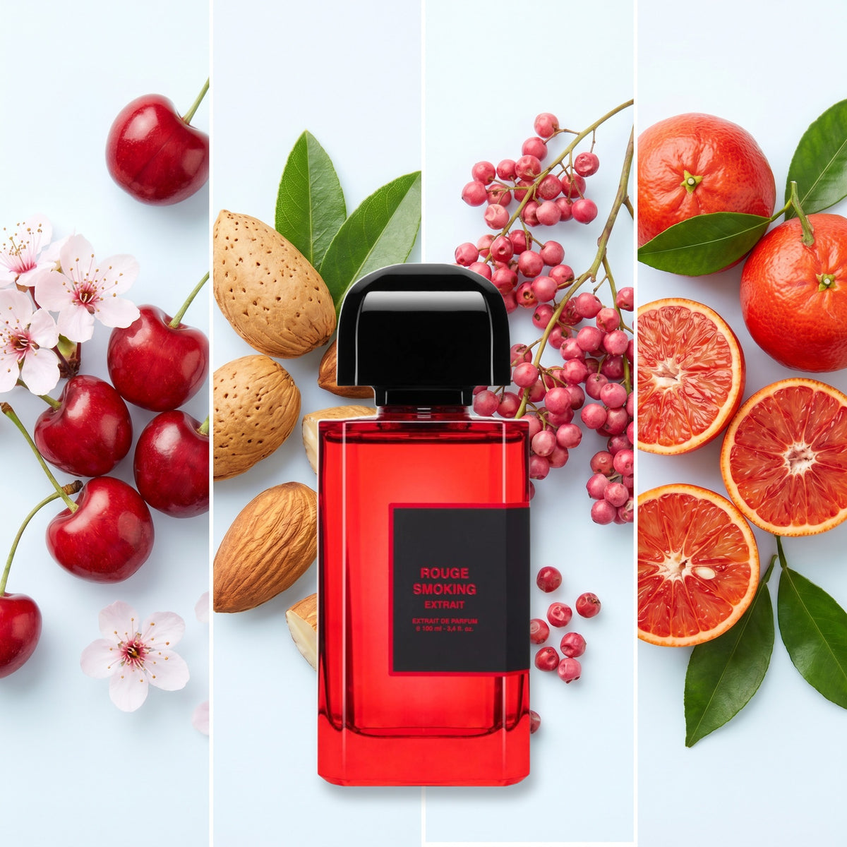 BDK Parfums Rouge Smoking Extrait fragrance notes: Cherry, Almond, Pink Pepper, Red Mandarin
