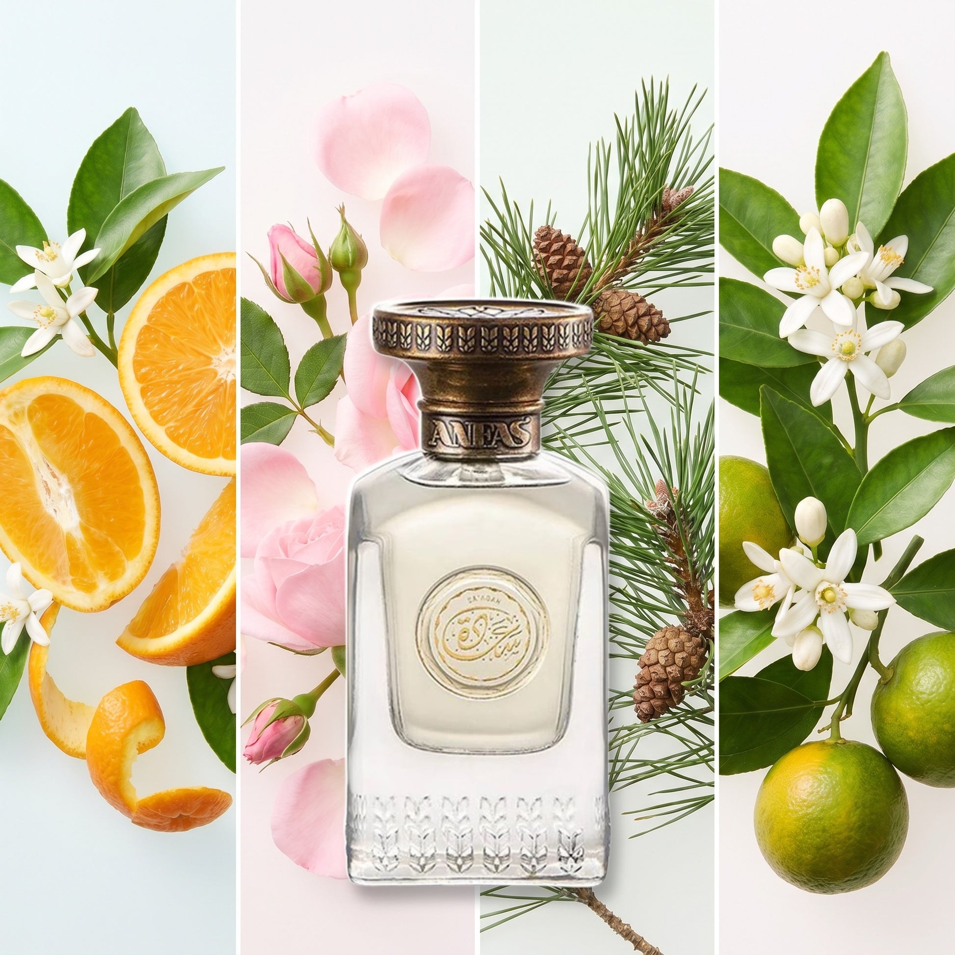 Anfas Sa'adah fragrance notes: Orange, Rose, Pine, Neroli
