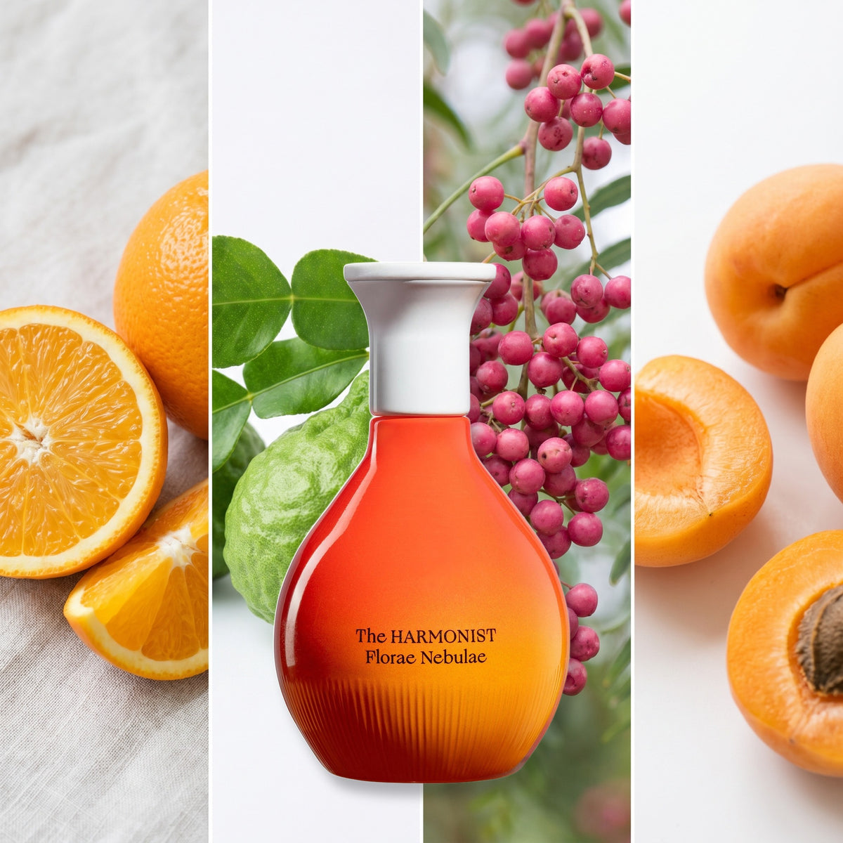 The Harmonist Florae Nebulae fragrance notes: Bitter Orange, Bergamot, Pink Pepper, Apricot