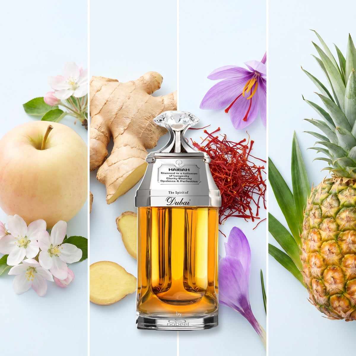 The Spirit of Dubai Haibah fragrance notes: Apple, Ginger, Saffron, Pineapple