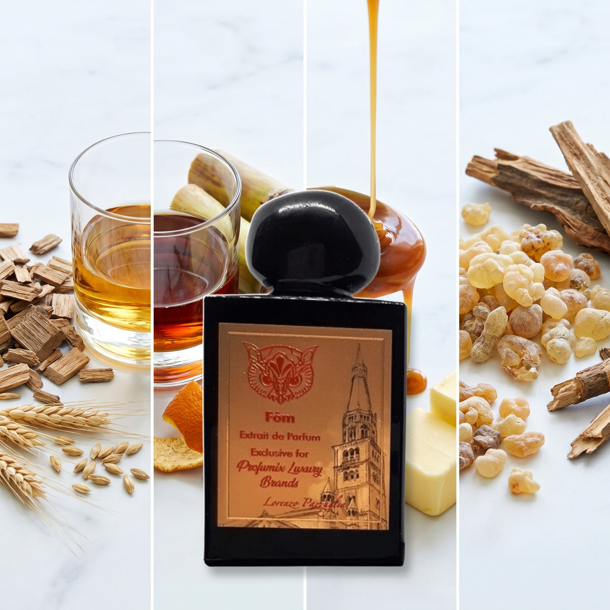 Lorenzo Pazzaglia Fom fragrance notes: Whiskey, Rum, Caramel, Elemi