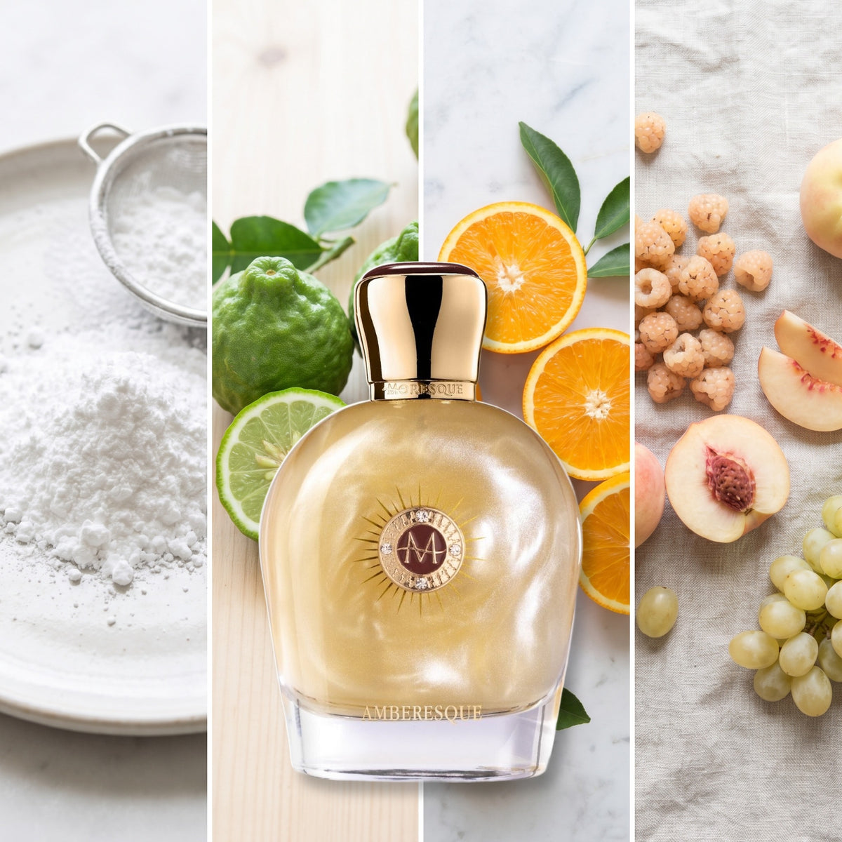 Moresque Parfums Amberesque fragrance notes: Sugar Powder, Bergamot, Orange, Fruity Notes
