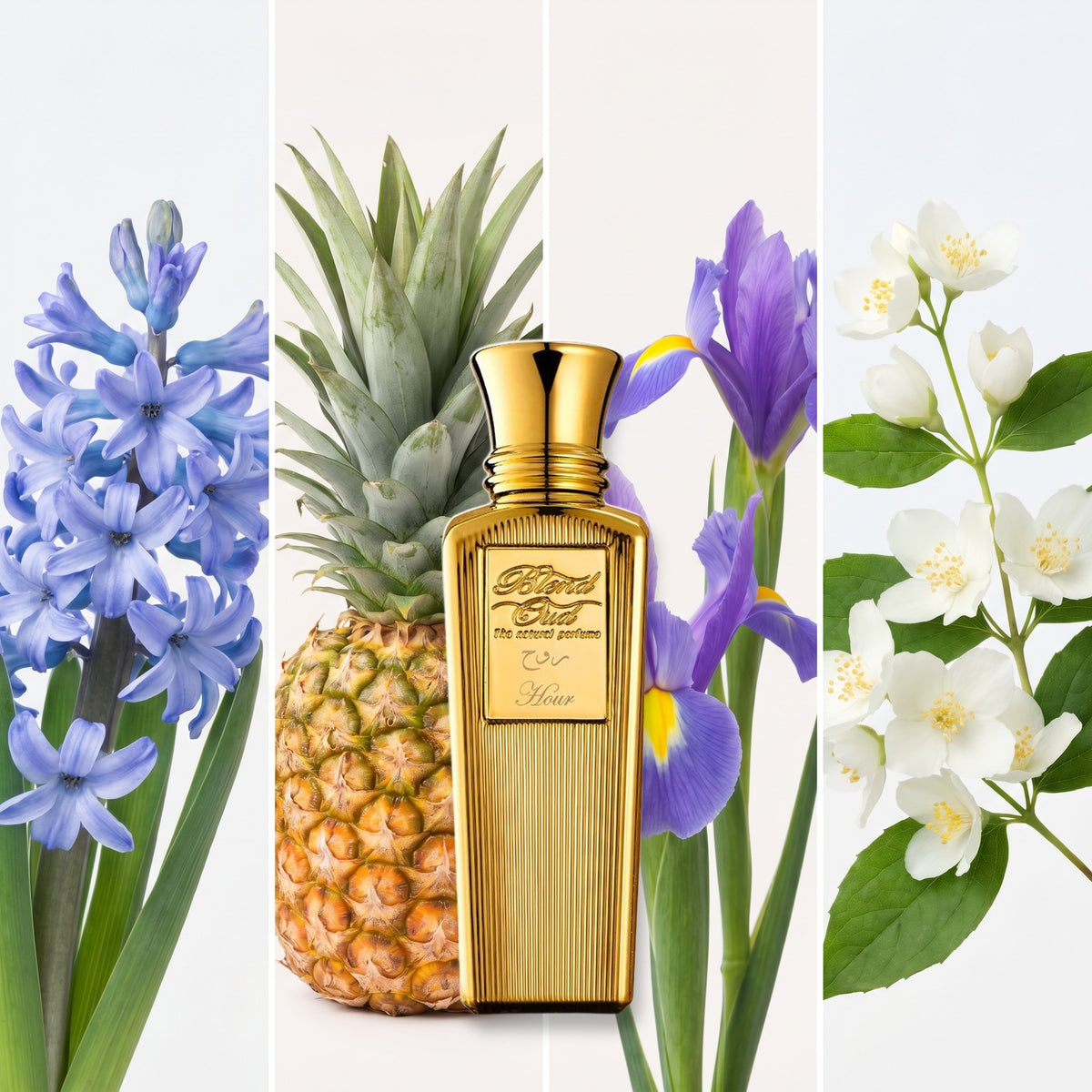 Blend Oud Hour fragrance notes: Hyacinth, Pineapple., Iris, Jasmine