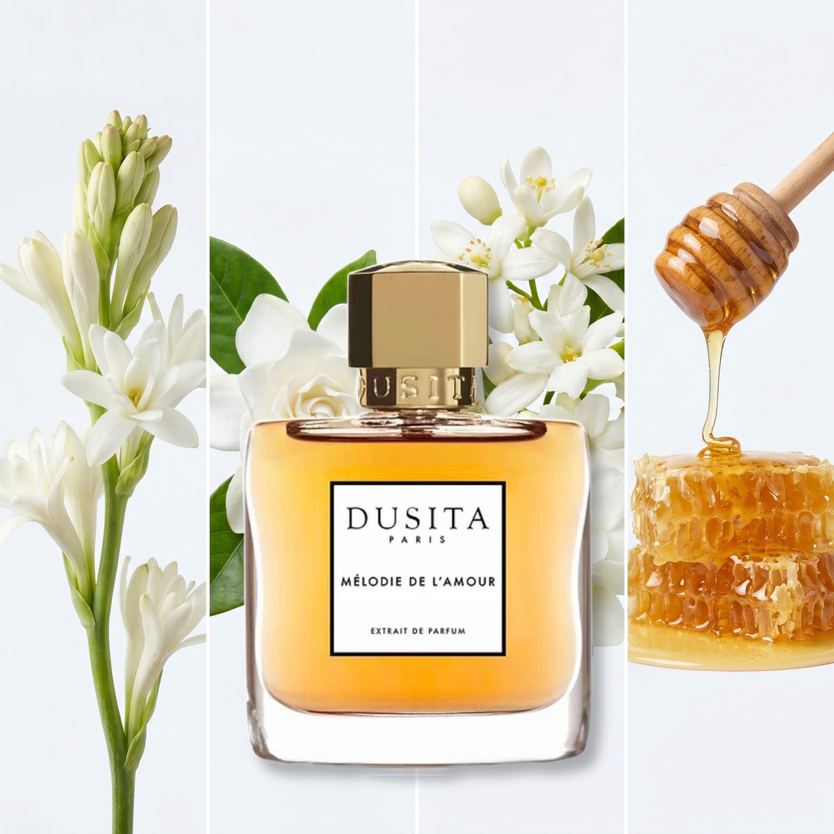 Dusita Melodie de l'Amour fragrance notes: Tuberose, Gardenia, White Blossoms, Wild Honey