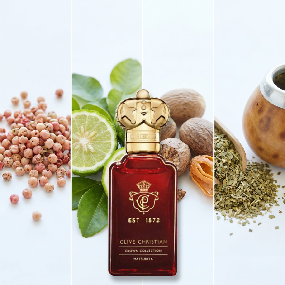 Clive Christian Matsukita fragrance notes: Pink Pepper, Bergamot, Nutmeg., Mate