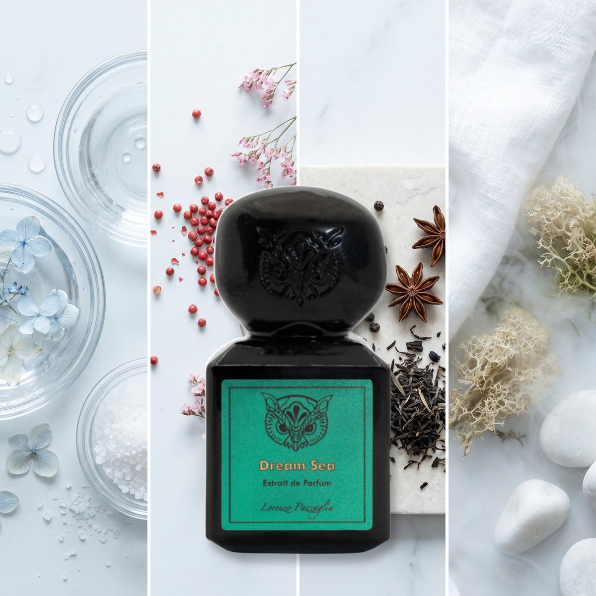 Lorenzo Pazzaglia Dream Sea fragrance notes: Watery Notes, Pink Pepper, Black Pepper, Ozonic Notes