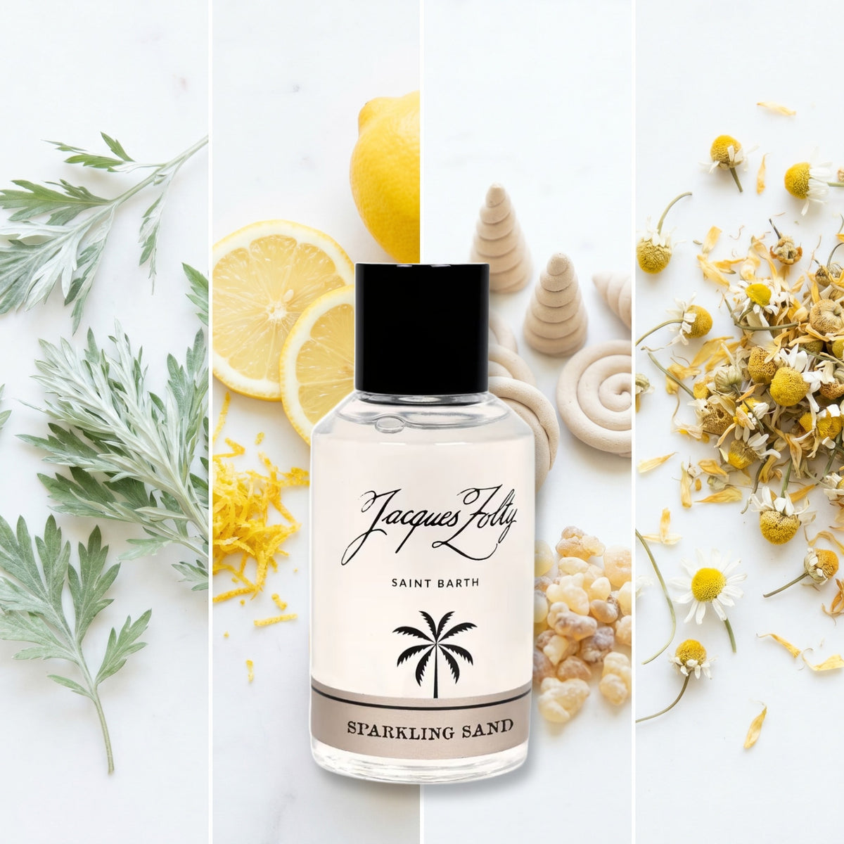 Jacques Zolty Sparkling Sand fragrance notes: ARTEMISIA, LEMON, INCENSE, CHAMOMILE