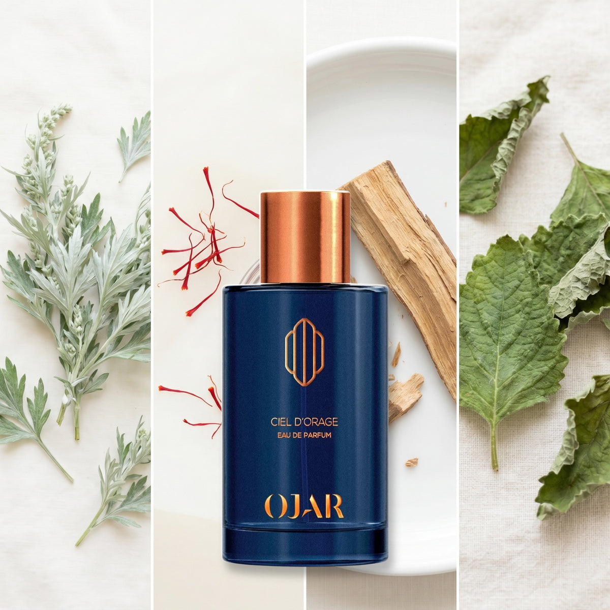 Ojar Ciel d’Orage fragrance notes: Artemisia, Saffron, Gaiac Wood, Patchouli