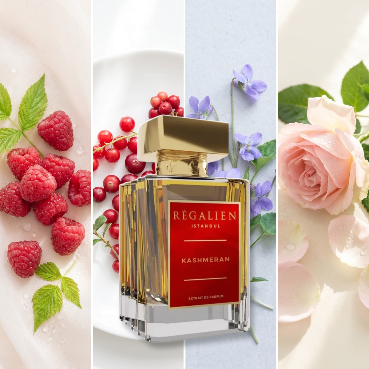 Regalien Kashmeran fragrance notes: Raspberry, Red Berries, Violet, Rose