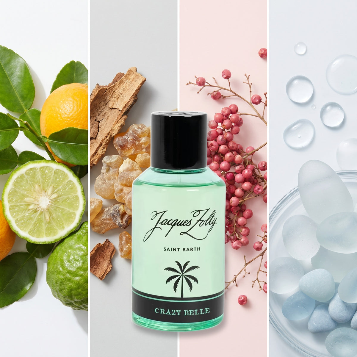 Jacques Zolty Crazy Belle fragrance notes: Bergamot, Elemi Resin, Pink Pepper, Aquatic Notes