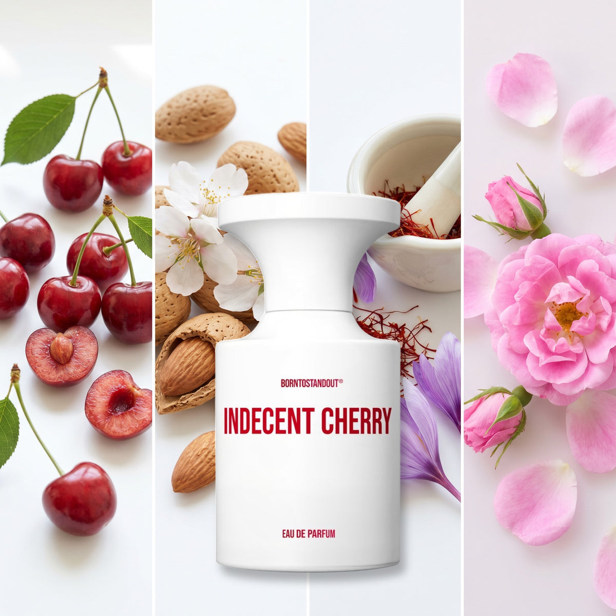 BornToStandOut Indecent Cherry fragrance notes: Sweet Cherry, Almond, Saffron, Bulgarian Rose