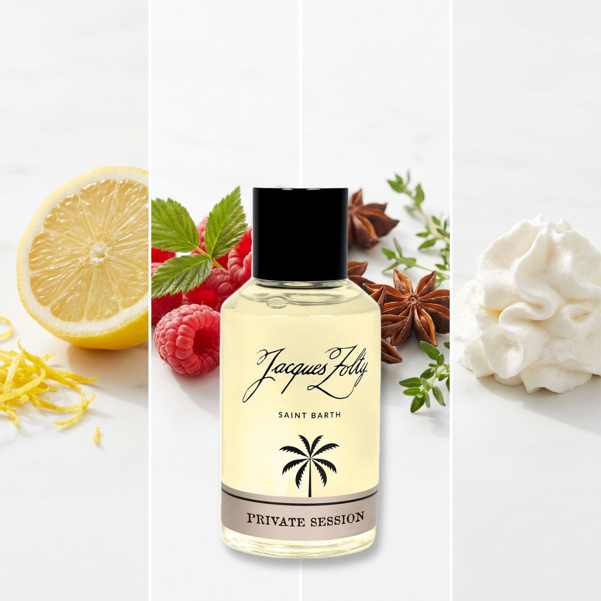 Jacques Zolty Private Session fragrance notes: LEMON, RASPBERRY, ANISE, WHIPPED CREAM