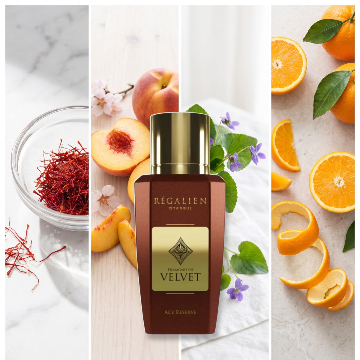 Regalien Diamond Of Velvet fragrance notes: Saffron, Peach, Violet Leaf, Orange