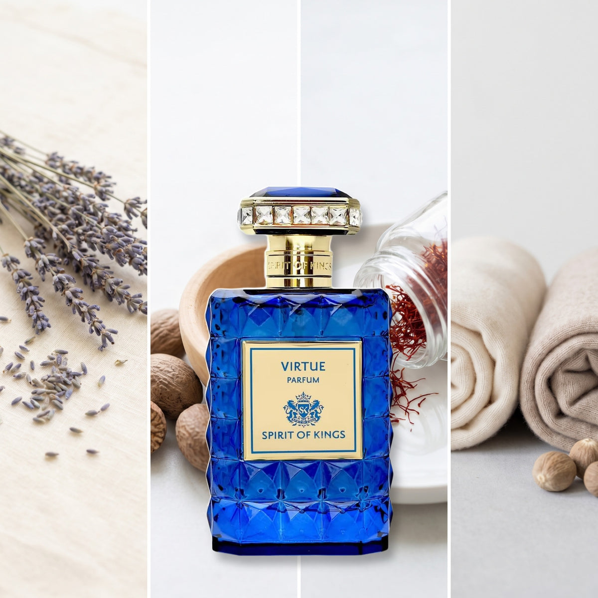 Spirit Of Kings Virtue fragrance notes: Lavender, Nutmeg, Saffron, Cashmere Musk