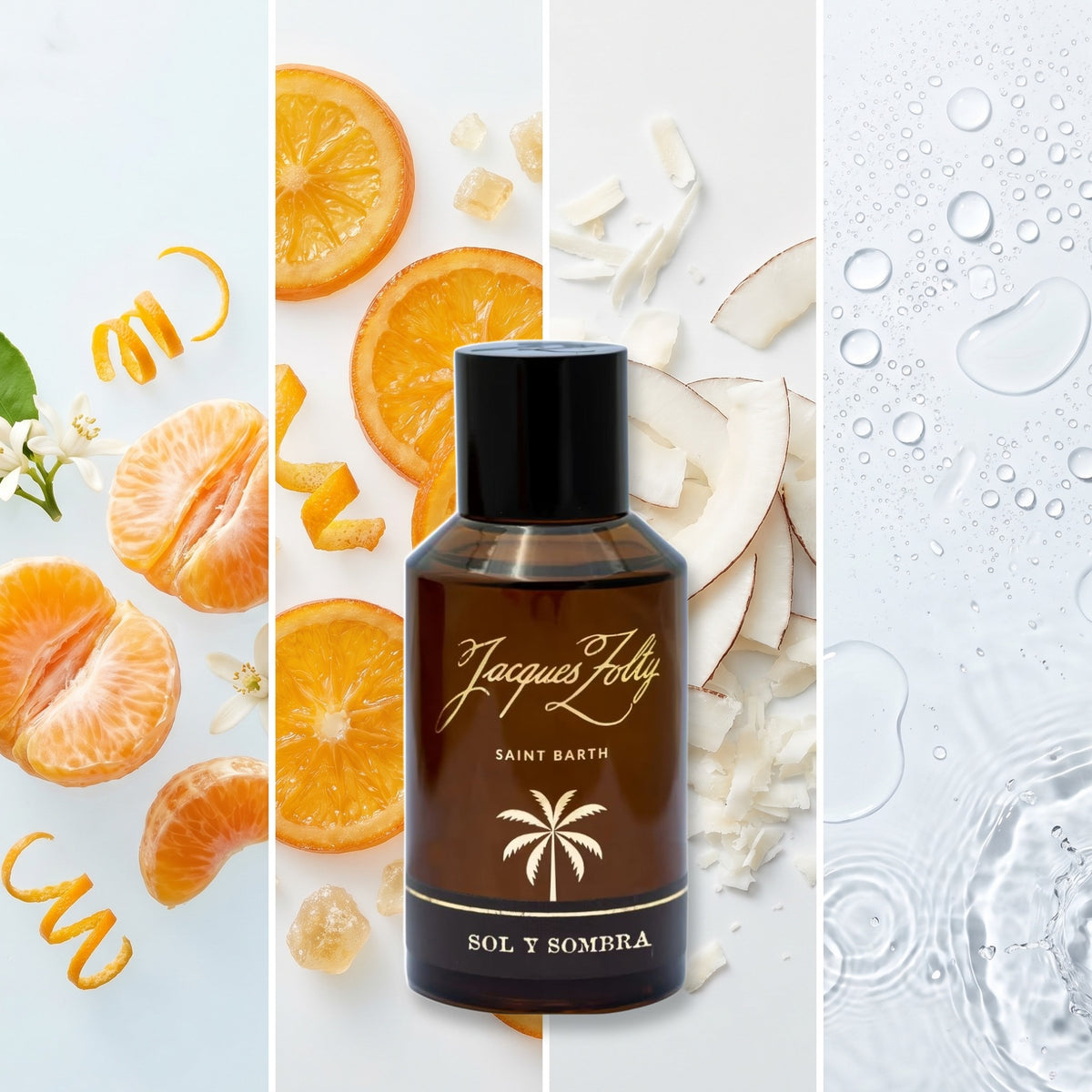 Jacques Zolty Sol Y Sombra fragrance notes: TANGERINE, CANDIED ORANGE, COCONUT FLAKES, WATER ACCENTS