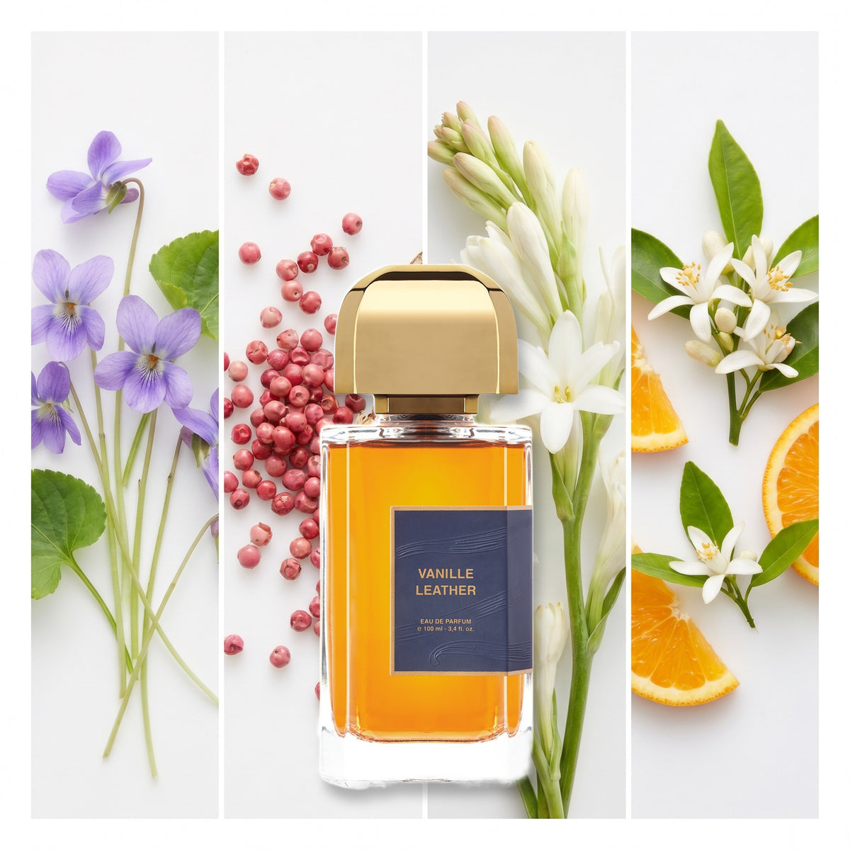 BDK Parfums Vanille Leather fragrance notes: Violet, Pink Pepper, Tuberose, Orange Blossom