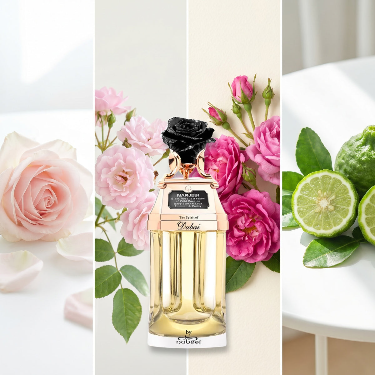 The Spirit of Dubai Narjesi fragrance notes: Rose, Turkish Rose, Rose Bulgarian, Bergamot