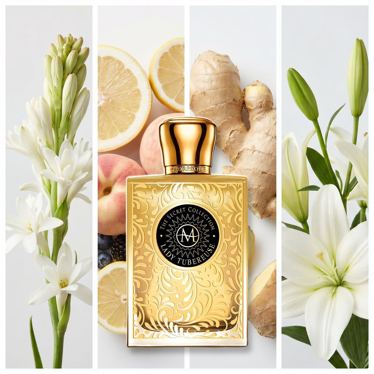 Moresque Parfums Lady Tubereuse fragrance notes: Tuberose, Fruity Notes, Ginger, Lily