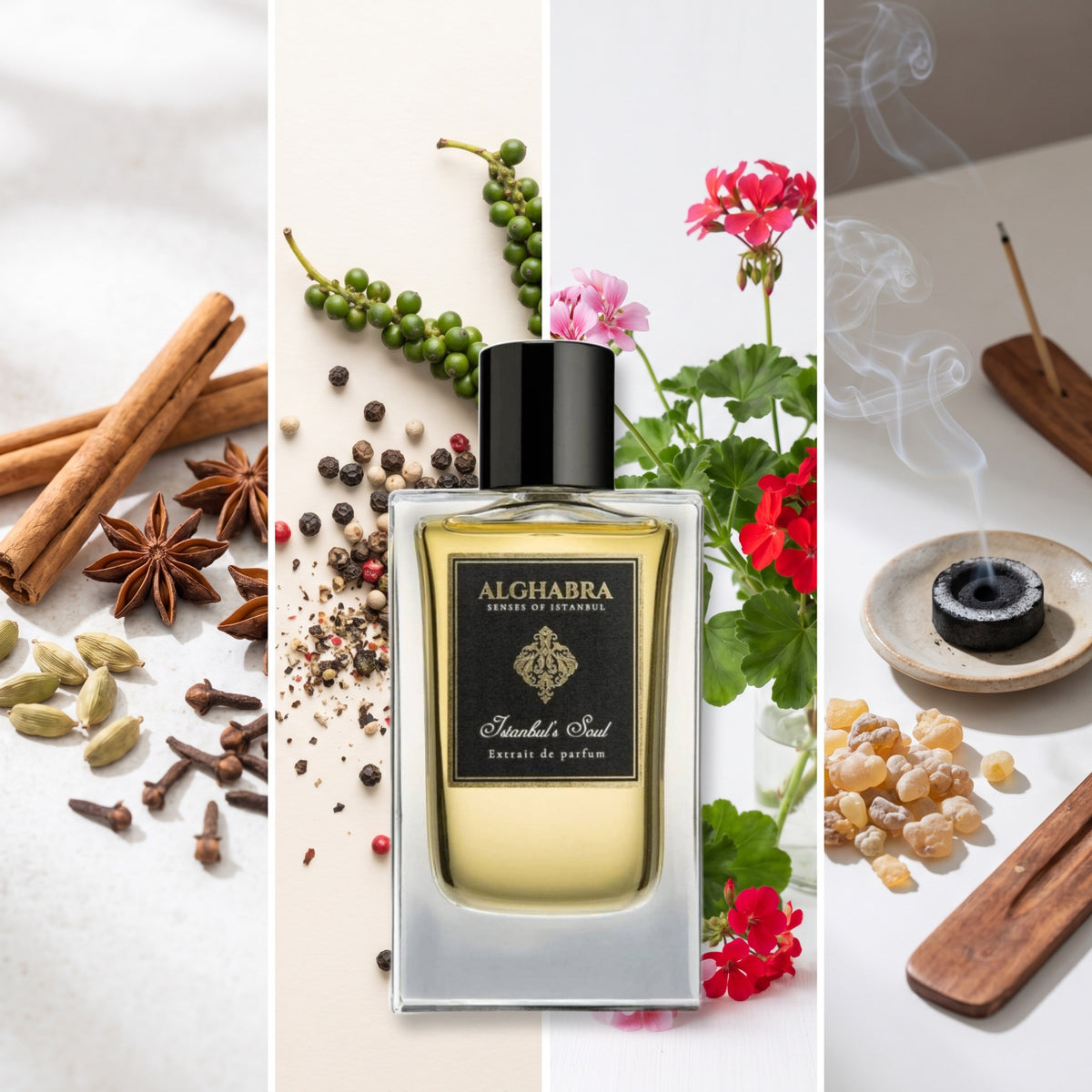 Alghabra Parfums Istanbul's Soul fragrance notes: Spicy Notes, Pepper, Geranium, Incense