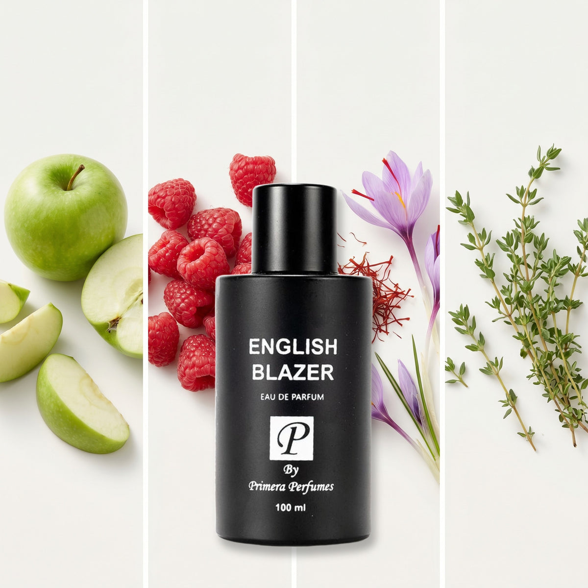 Primera Perfumes Kuwait English Blazer Intense fragrance notes: Apple, Raspberry, Saffron, Thyme