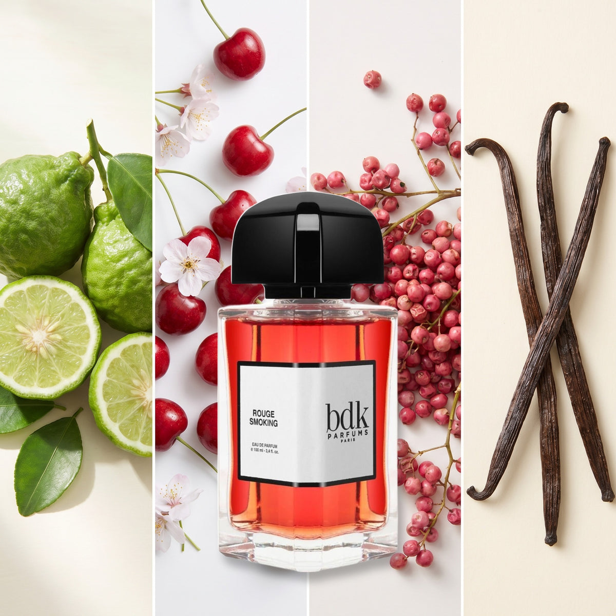 BDK Parfums Rouge Smoking fragrance notes: Bergamot, Cherry accord, Pink Berries, Black Vanilla