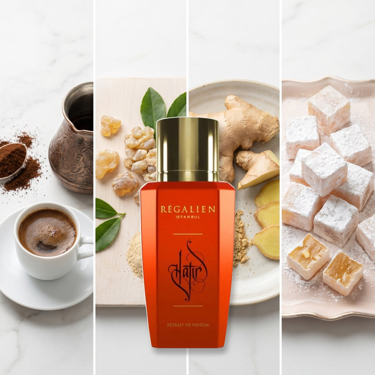 Regalien Hatir fragrance notes: Turkish Coffe, Galbanum, Ginger, Loukhom
