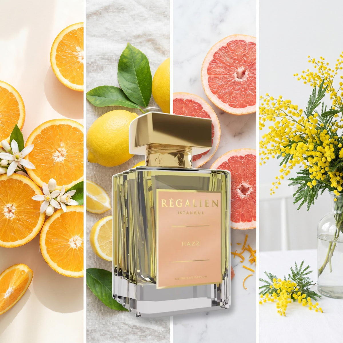 Regalien Hazz fragrance notes: Orange, Lemon, Grapefruit, Mimosa
