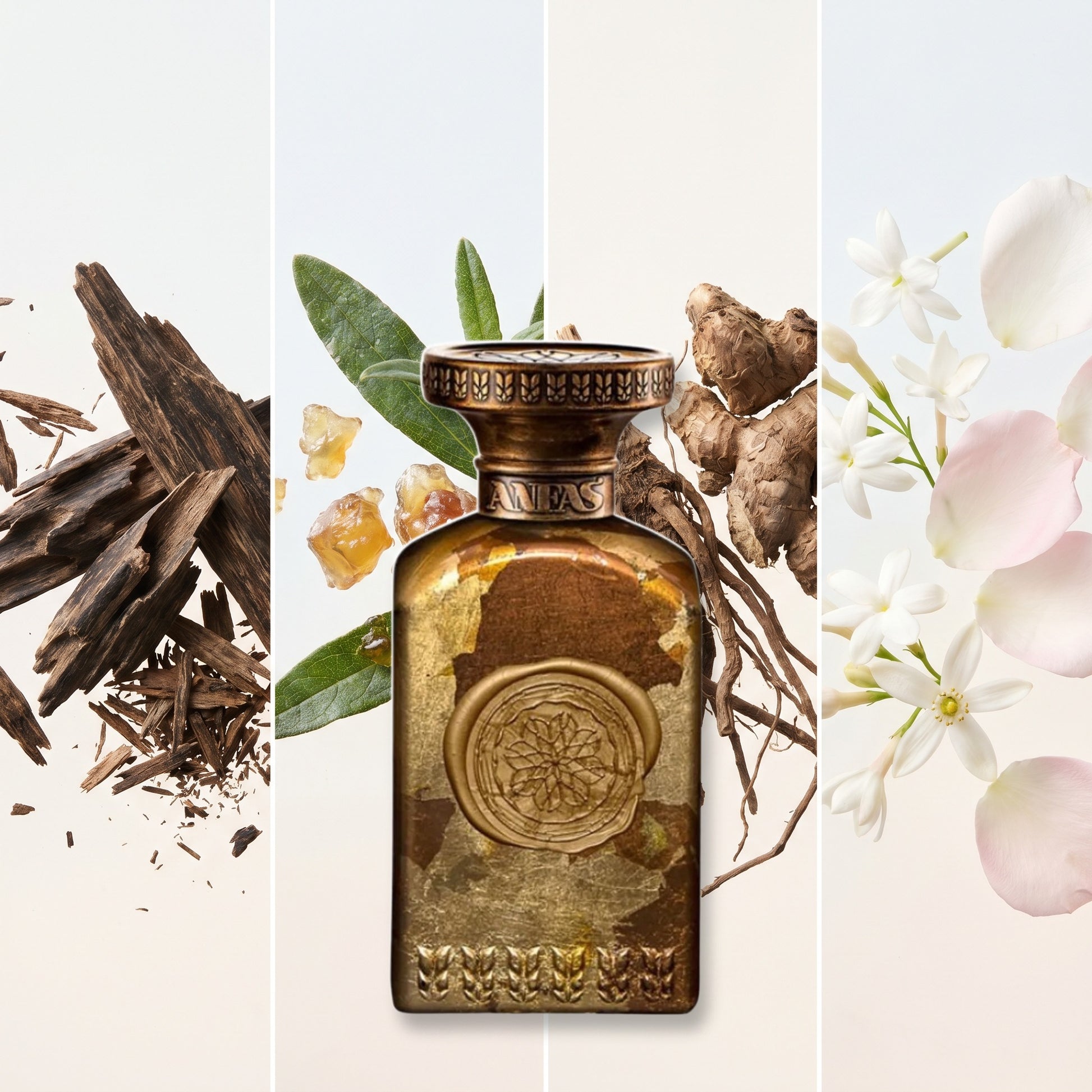 Anfas Watan Gold fragrance notes: Agarwood, Labdanum, Cypriol Oil or Nagarmotha, Floral Notes: