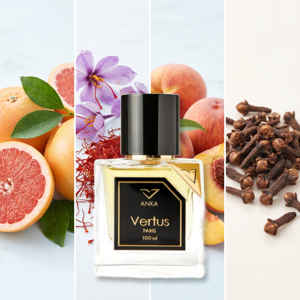 Vertus Anka fragrance notes: Grapefruit, Saffron, Peach., Clove