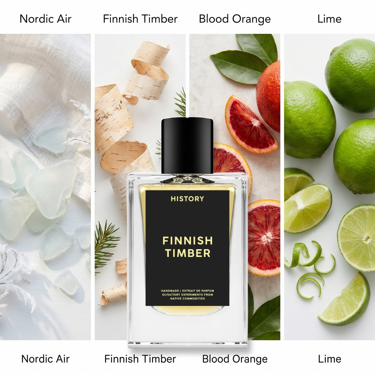 History Finnish Timber fragrance notes: Nordic Air, Finnish Timber, Blood Orange, Lime