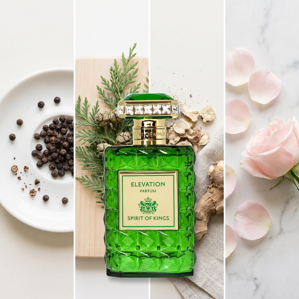 Spirit Of Kings Elevation fragrance notes: Black Pepper, Cypress, Orris, Rose