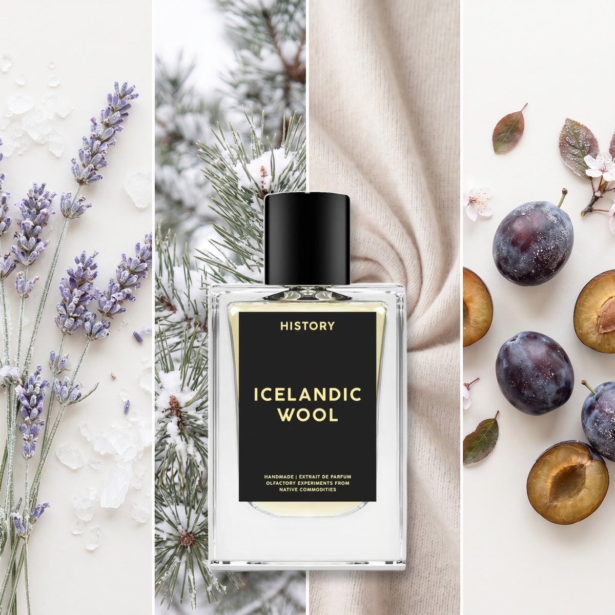 History Icelandic Wool fragrance notes: Icy Lavender, Frosted Pine, Cozy Cashmere, Plum