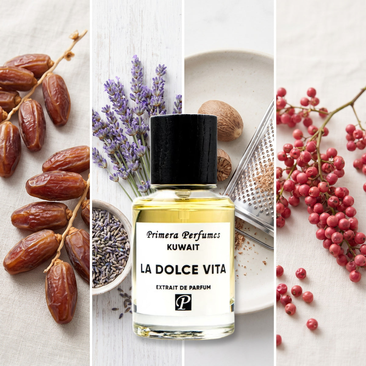 Primera Perfumes Kuwait La Dolce Vita fragrance notes: Date, Lavender, Nutmeg, Pink Pepper