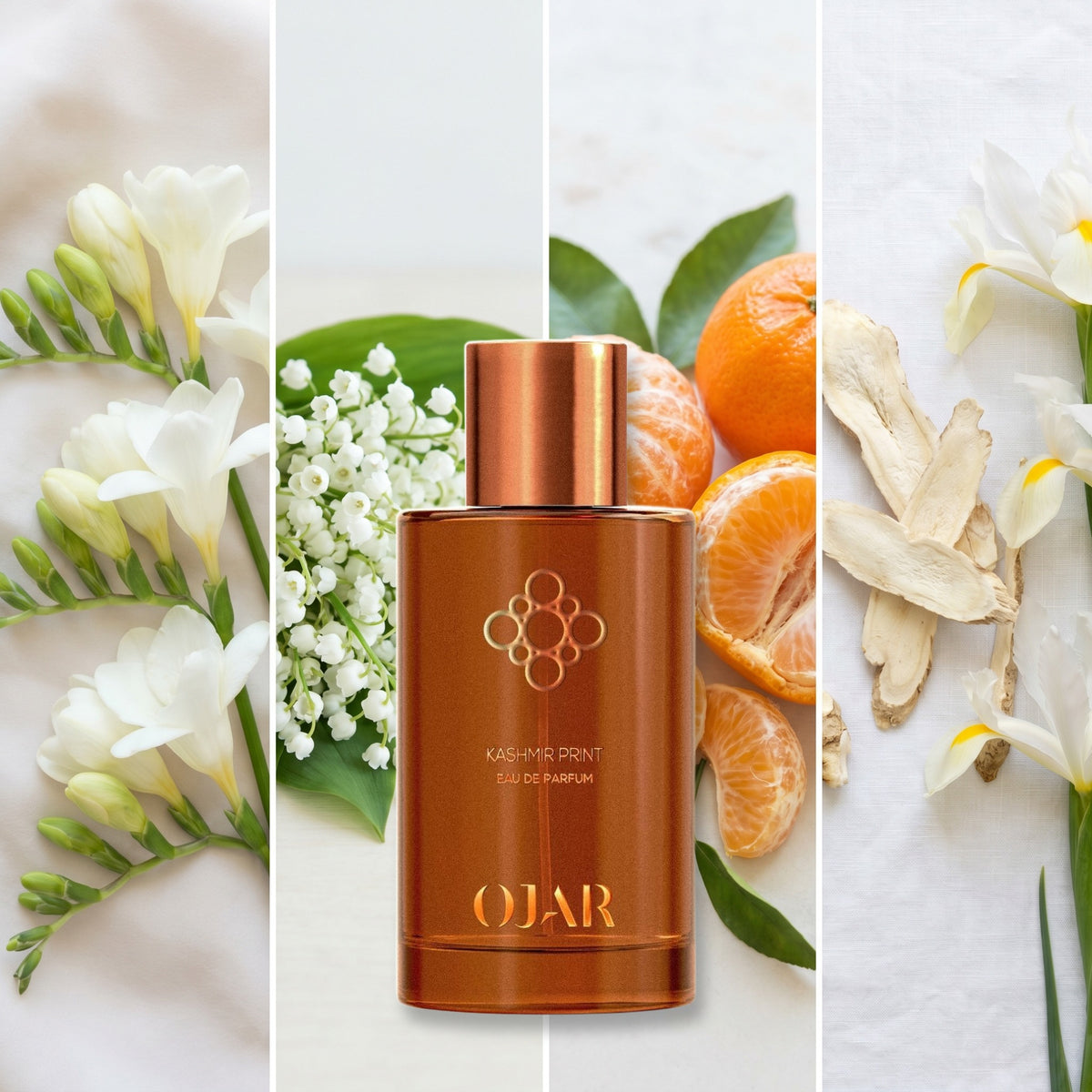 Ojar Kashmir Print fragrance notes: Freesia, Muguet, Mandarin, Orris