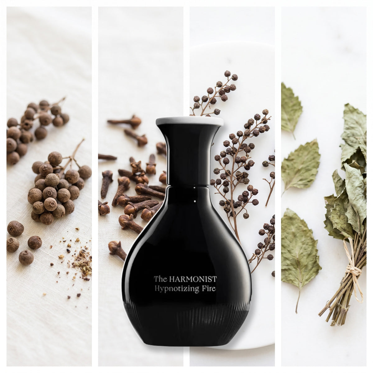 The Harmonist Hypnotizing Fire fragrance notes: Pimento, Cloves, Peppertree, Patchouli