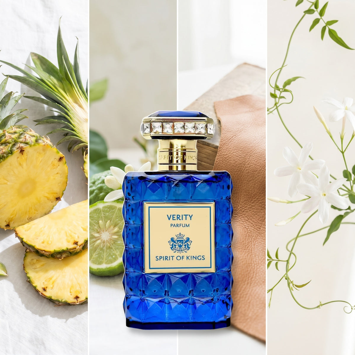 Spirit Of Kings Verity fragrance notes: Pineapple, Bergamot, Leather, Jasmine