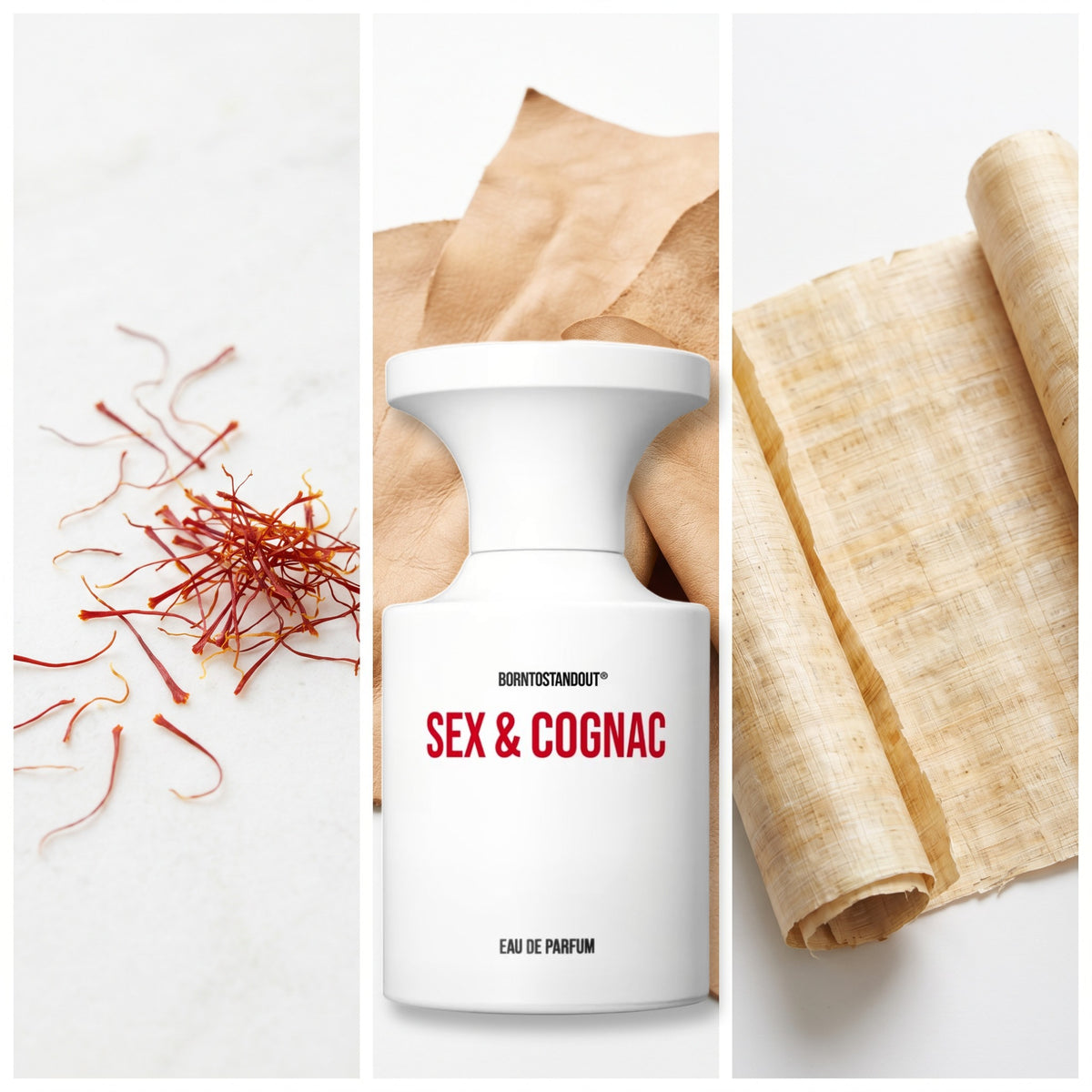 BornToStandOut Sex and Cognac fragrance notes: Saffron, Leather, Papyrus