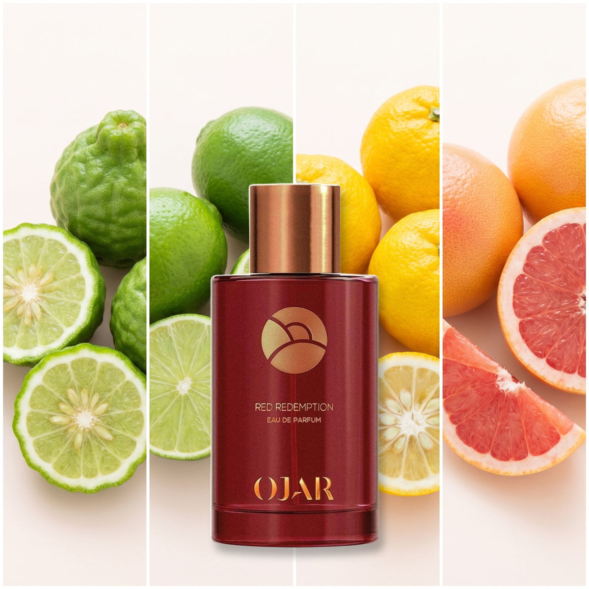 Ojar Red Redemption fragrance notes: Bergamot, Lime, Yuzu, Pink Grapefruit