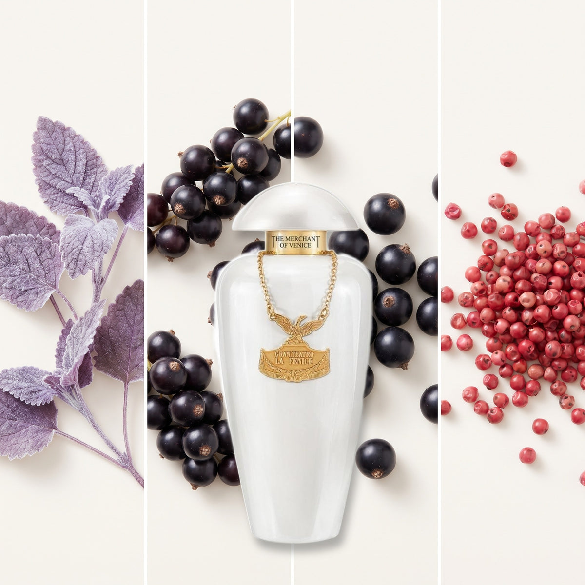 The Merchant of Venice My Pearls fragrance notes: Violet leaves, Cassis, Blackcurrant, Pink Pepper.