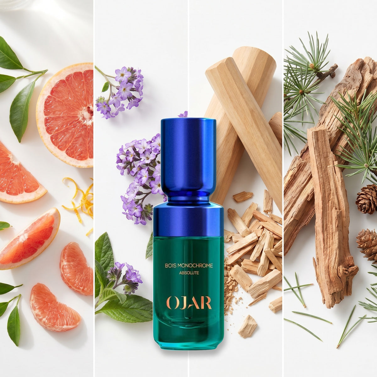 Ojar Bois Monochrome Absolute fragrance notes: Grapefruit, Heliotrope, Sandalwood, Atlas Cedar