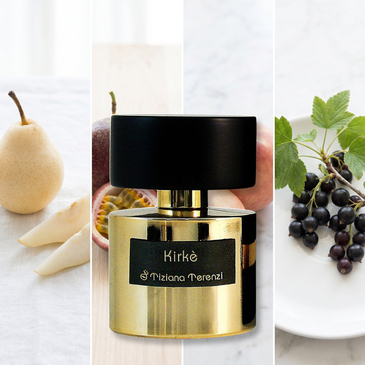 Tiziana Terenzi Kirke fragrance notes: Pear, Passion fruit, Peach, Blackcurrant