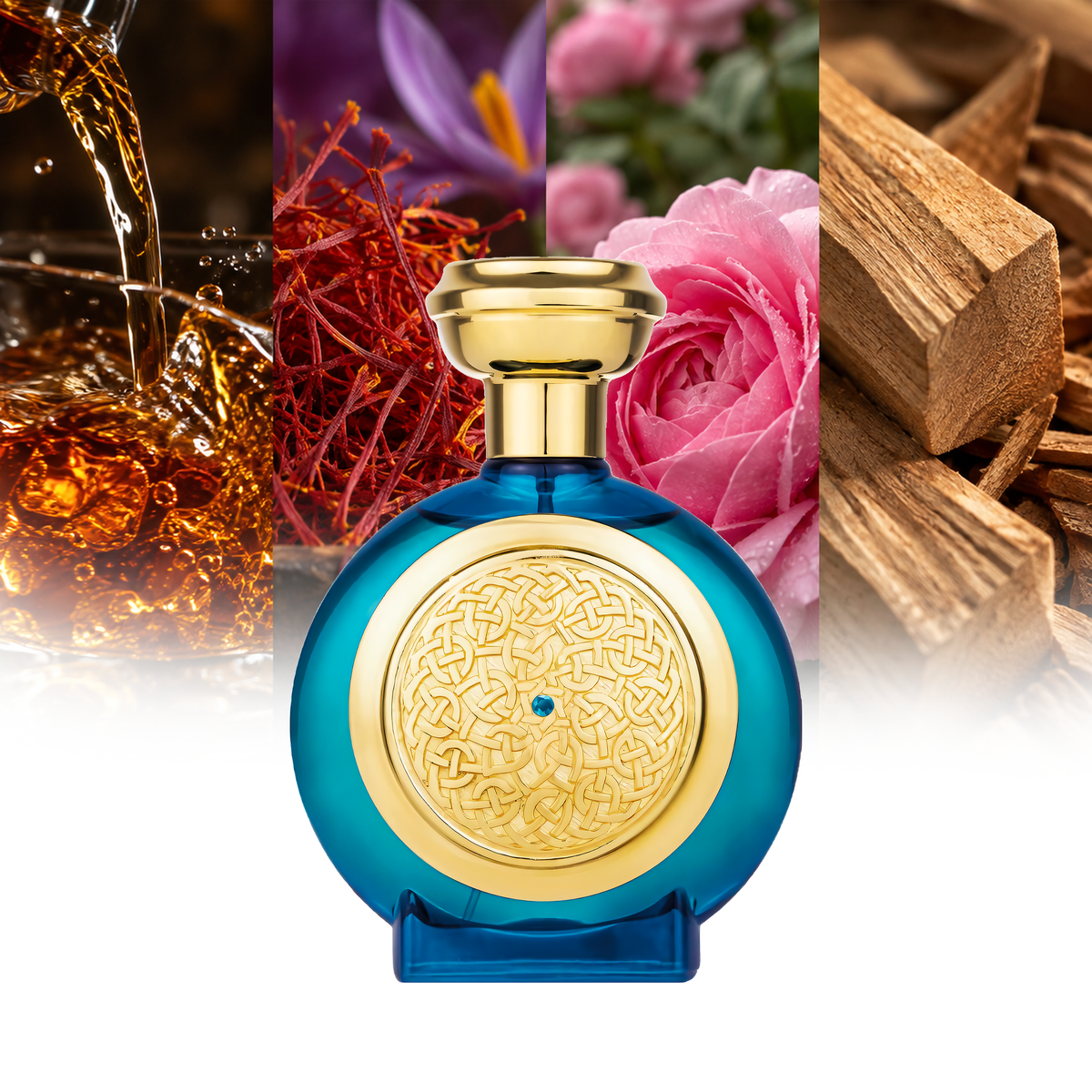 Boadicea The Victorious Aqua Sapphire fragrance notes: Rum, Saffron, May Rose, Sandalwood | ScentRabbit