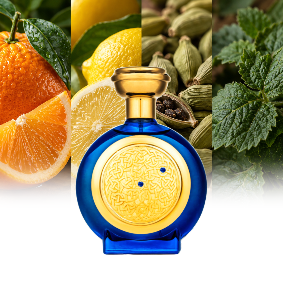Boadicea The Victorious Blue Sapphire Supercharged fragrance notes: Orange, Lemon, Cardamom, Patchouli | ScentRabbit