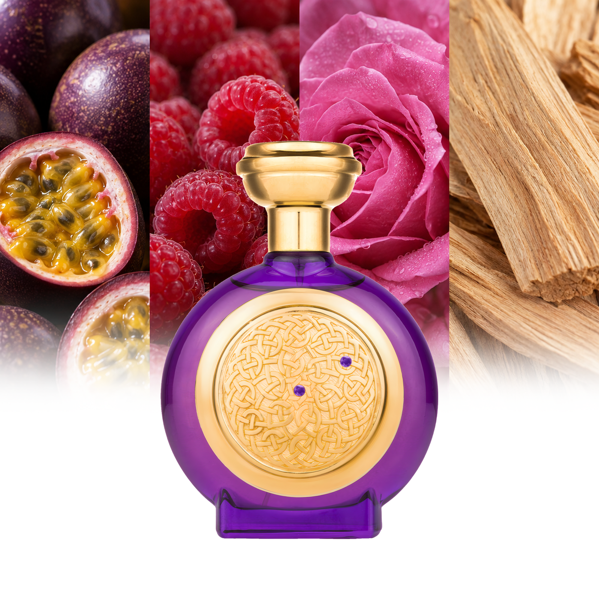 Boadicea The Victorious Violet Sapphire Supercharged fragrance notes: Passion Fruit, Raspberry, Bulgarian Rose, Sandalwood | ScentRabbit