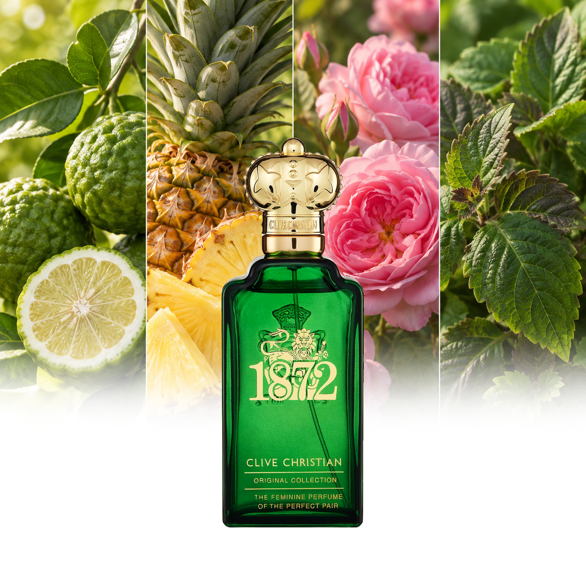 Clive Christian 1872 The Feminine fragrance notes: Bergamot, Pineapple and blueberry, Rose de Mai, Patchouli leaves | ScentRabbit