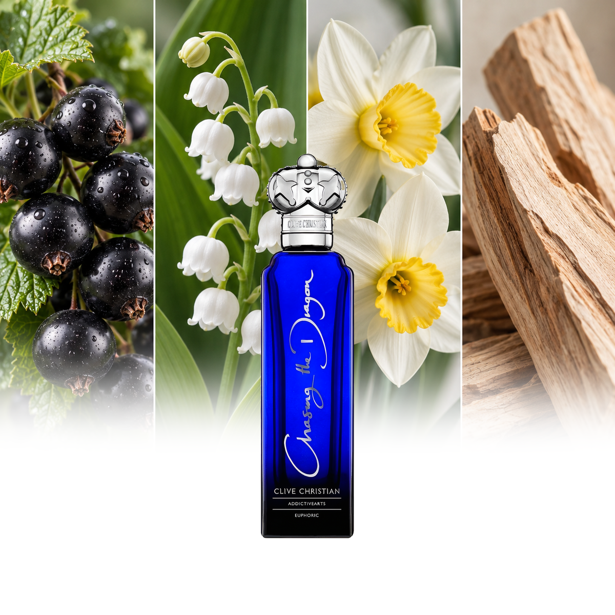 Clive Christian Chasing the Dragon Euphoric fragrance notes: Blackcurrant, Lily of the Valley, Narcissus, Sandalwood | ScentRabbit